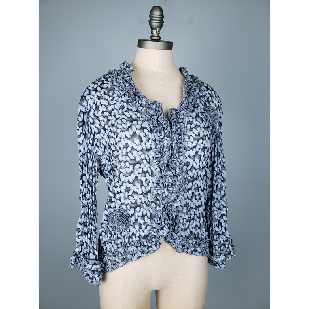 Jaipur Women's Top Sz M Crinkle‎ Pleat Y2K Beaded Fairy Grunge Whimsigoth Ruffle